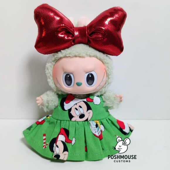 Holiday Christmas Santa Claus Custom Dress and Oversized Metallic Bow for Labubu - Picture 7 of 8